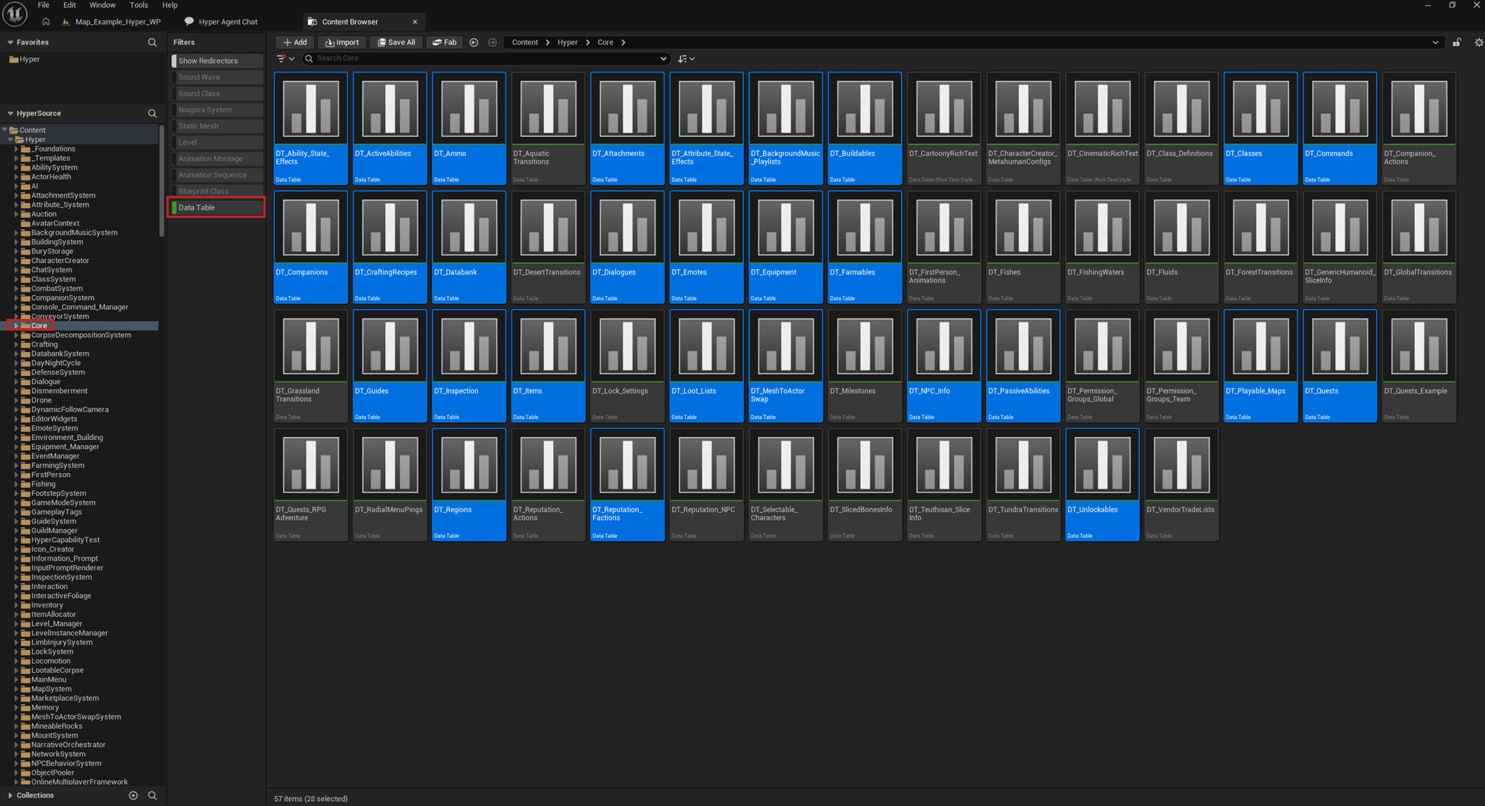 Example Hyper data tables prefixed with DT_