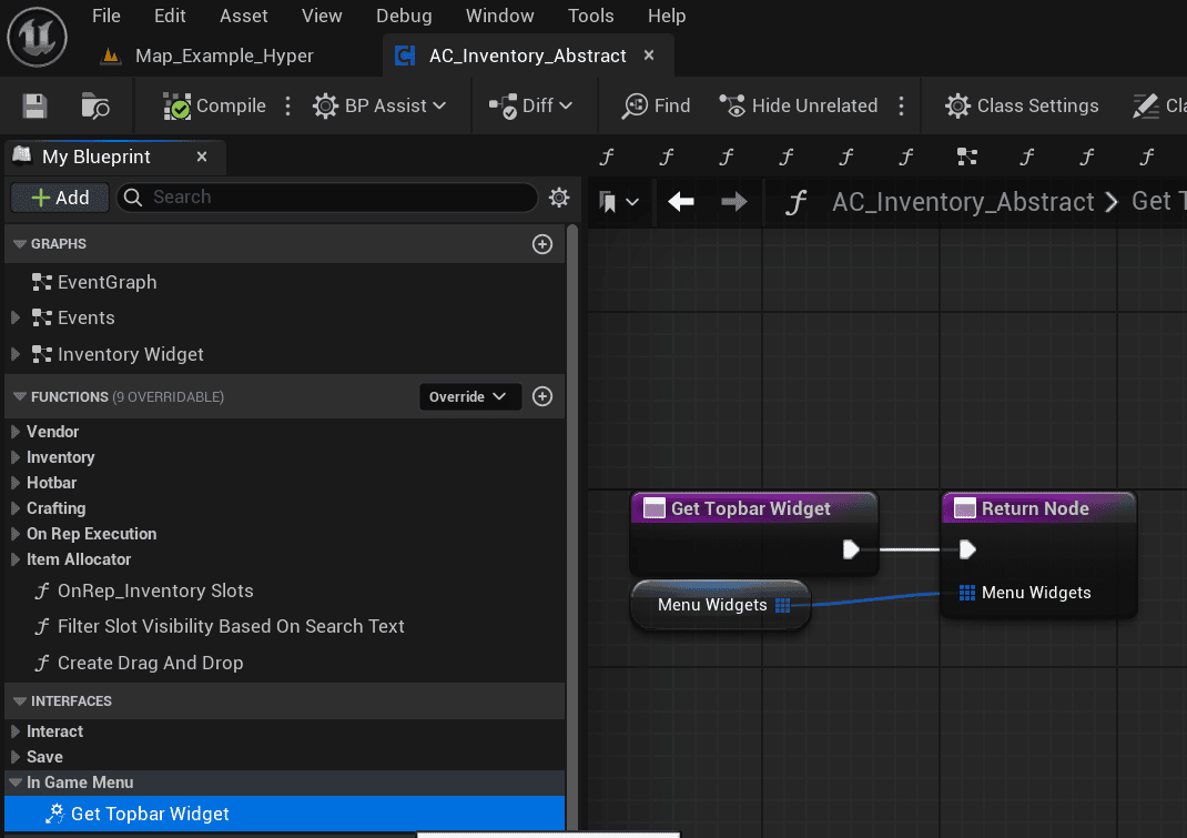 Interface with topbar menu widgets input