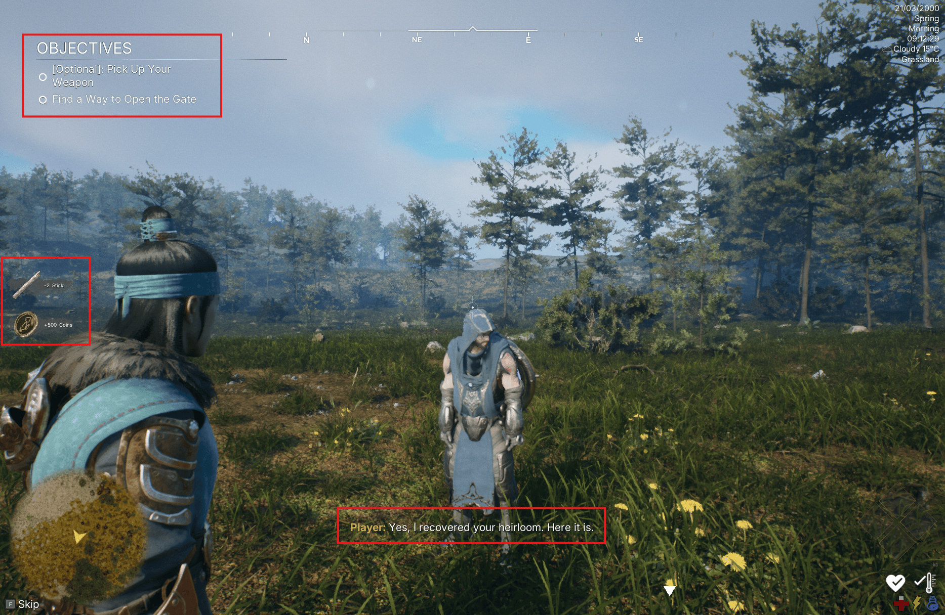 Quest completed with reward, sticks removed, and next available quest auto-tracked