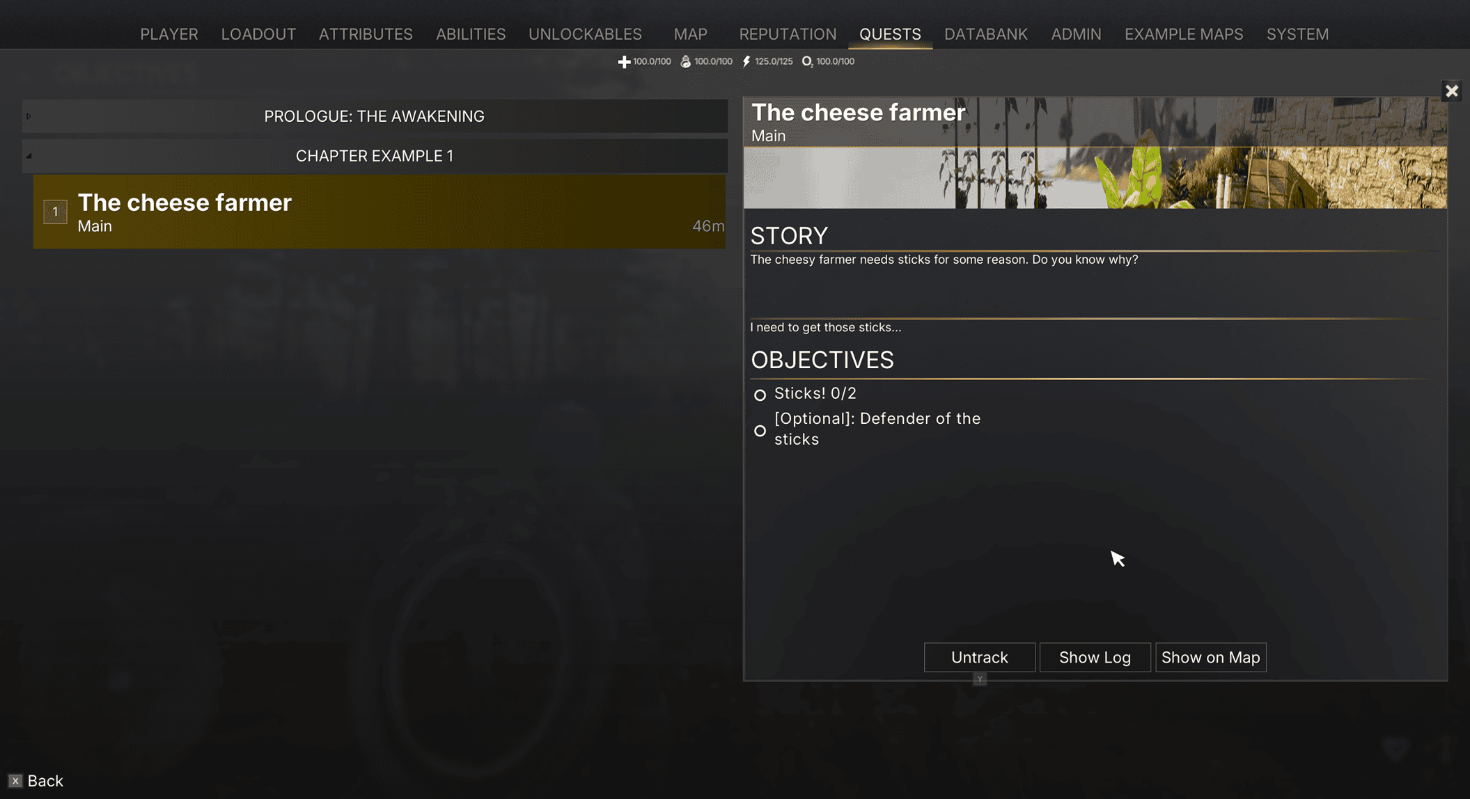 Quest log showing target on map and compass