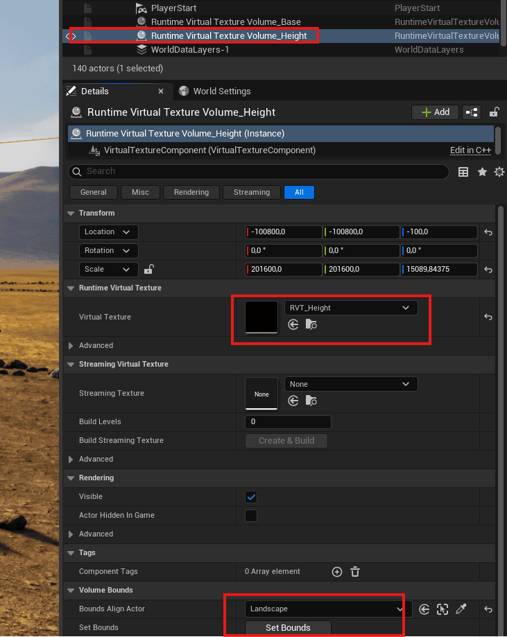 Runtime virtual texture Height volume