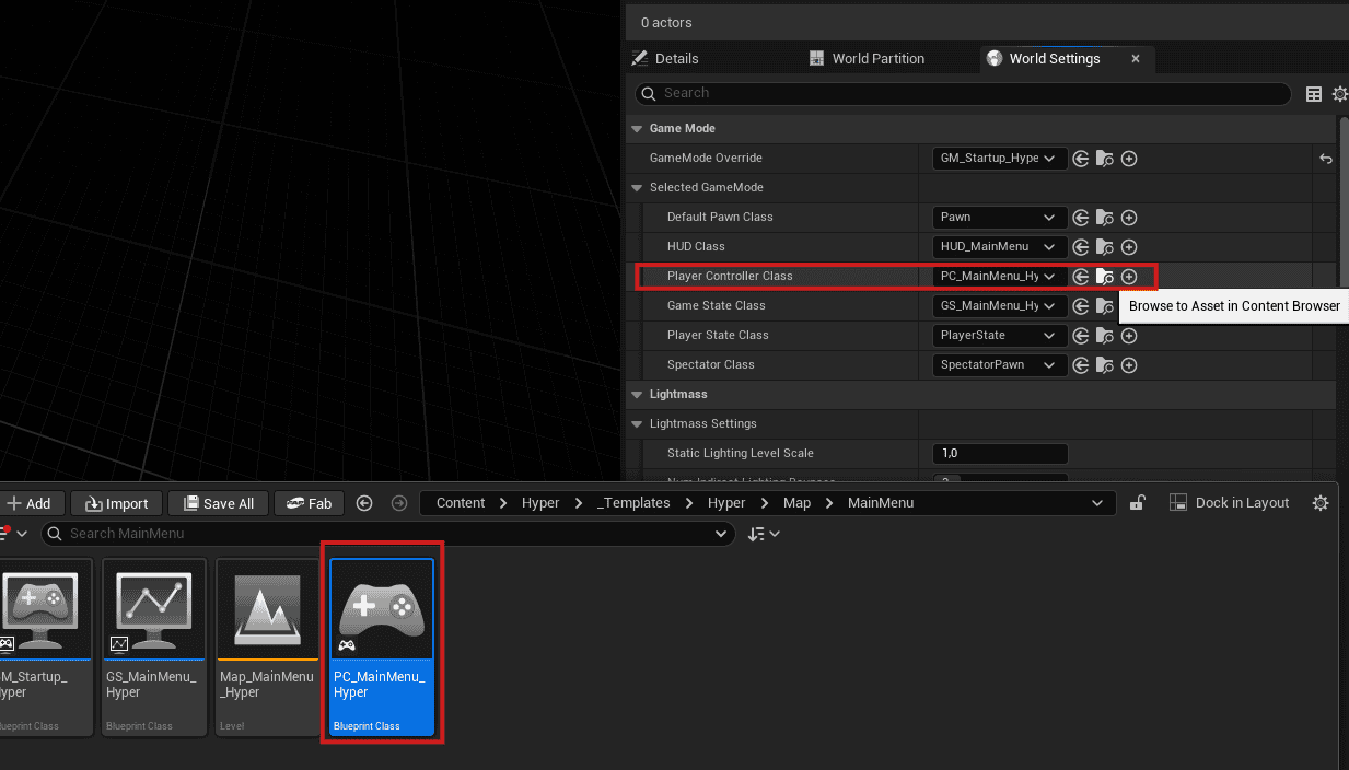 Main menu Player Controller used by the main menu GameMode