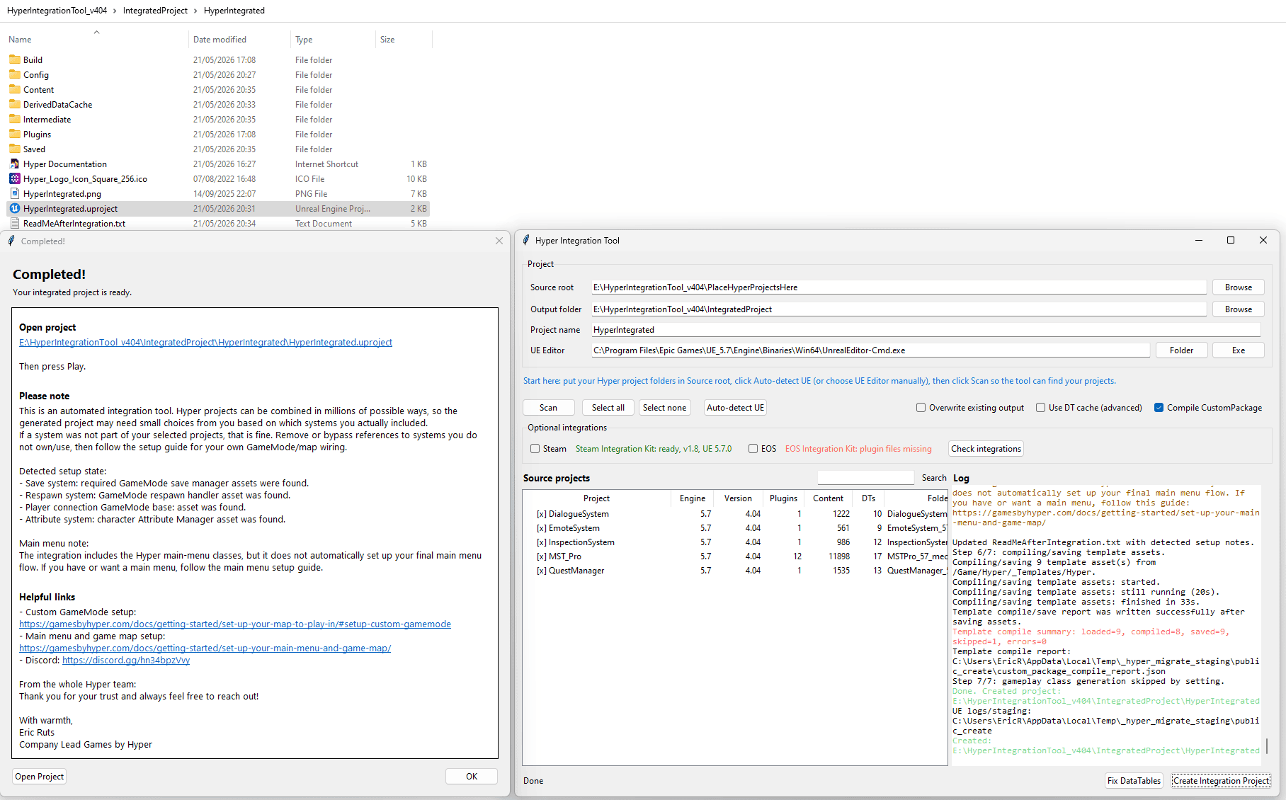 Hyper Integration Tool finished summary